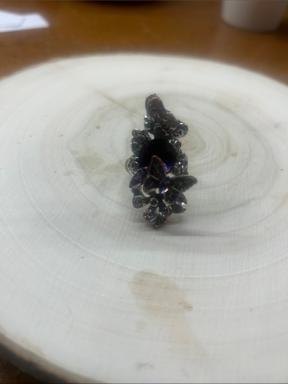 Floral Butterfly Ring with Deep Purple Crystal